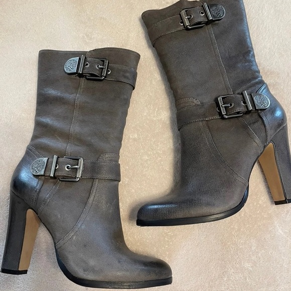 Vince Camuto New! Boots Callison Heeled Grey with Black Metal Buckles Davys Gray - Picture 8 of 16